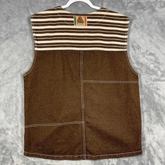 GATE‎ JEANS Mens Brown Denim Workwear Western Vest Metal Buttons Made in USA M - Picture 7 of 9